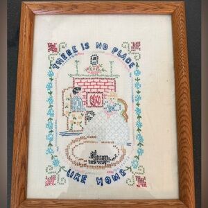 Vintage Cross-Stitched 'There Is No Place Like Home' Framed